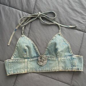 Zara Denim Halter Bralette with Embellishment / Barbie collection